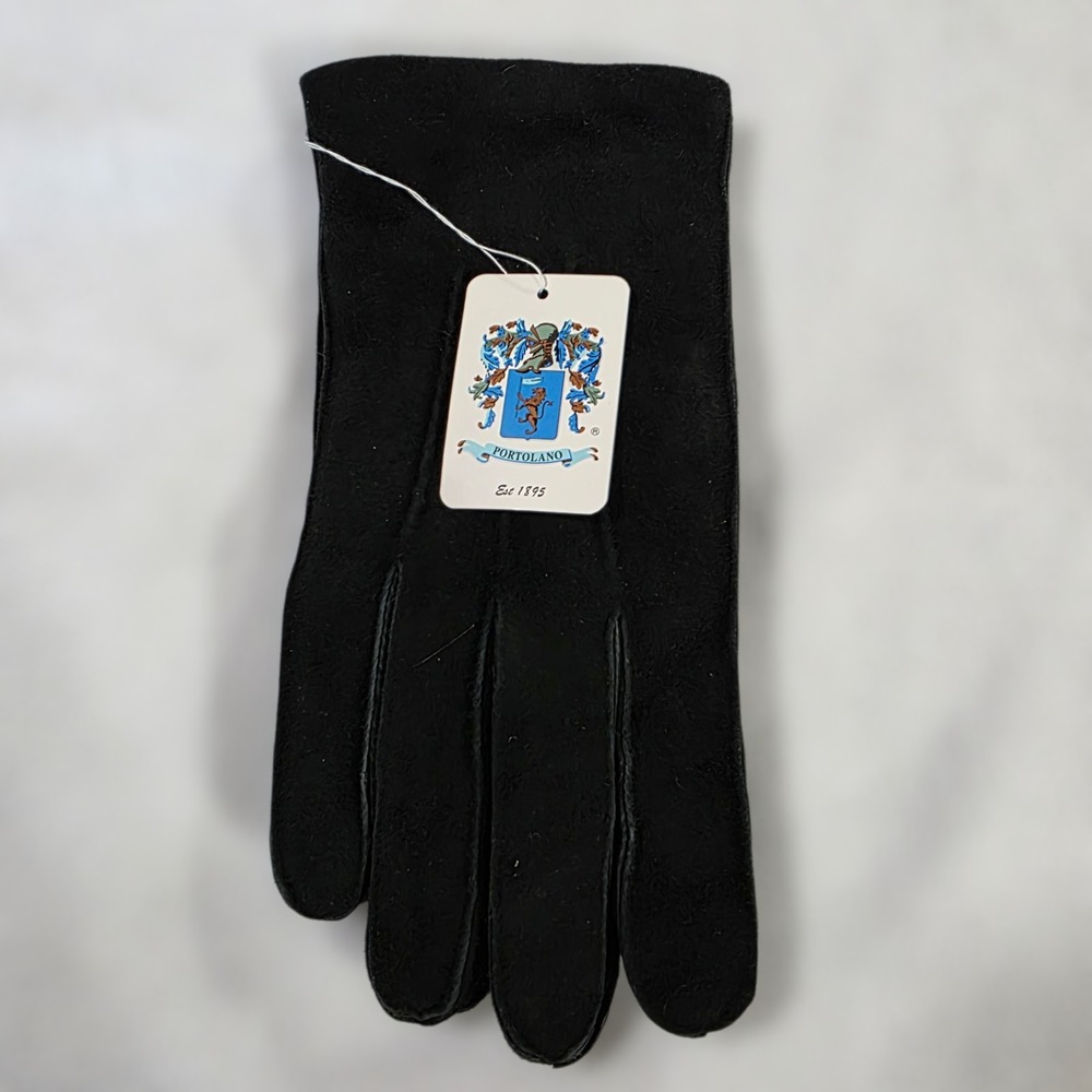 NWT Portolano Goatskin Leather & Lambs Wool Gloves Womens Black Large Lined‎